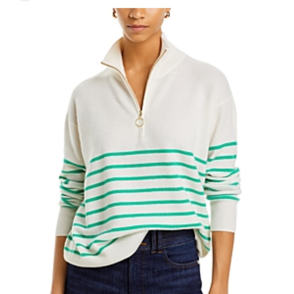 Women's Striped Sweater - White and Green